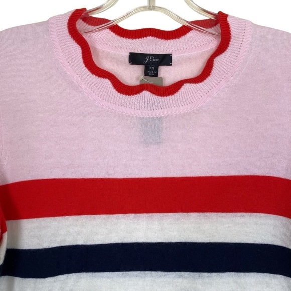 J. Crew Scallop Trimmed Pullover Striped Sweater Wool Blend Nautical NWT Sz XS - Picture 5 of 15